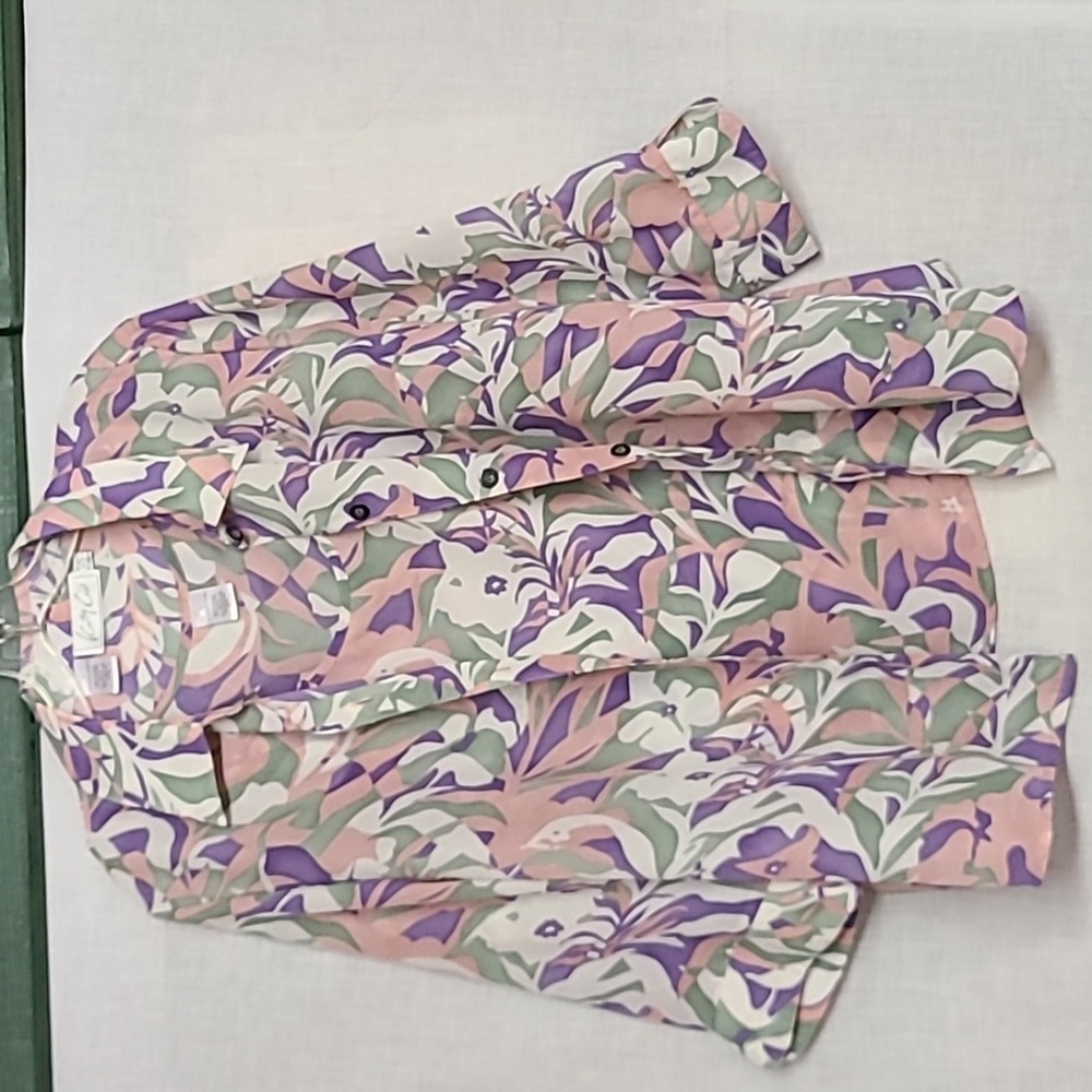Two Piece Blouse Tank Top Set Kathy Che Abstract Pastel Floral Sz L